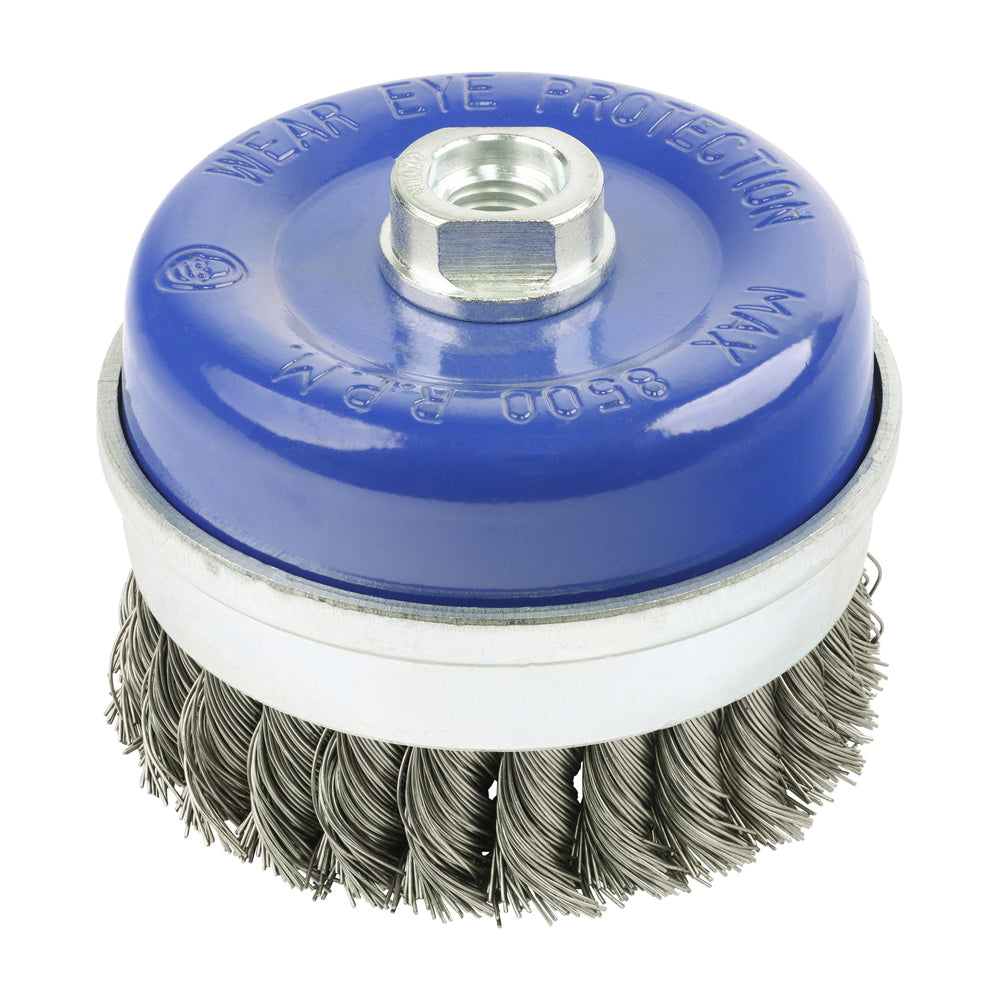 Angle Grinder Cup Brush - Twisted Knot Stainless Steel - 100mm - Blister Pack of 1