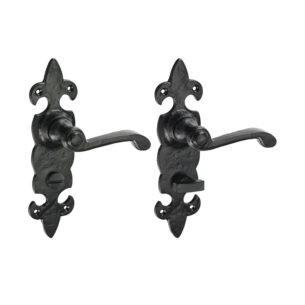 Fleur De Lys Ornate Bathroom Handles - Antique Black - 195 x 55 - Box of 1