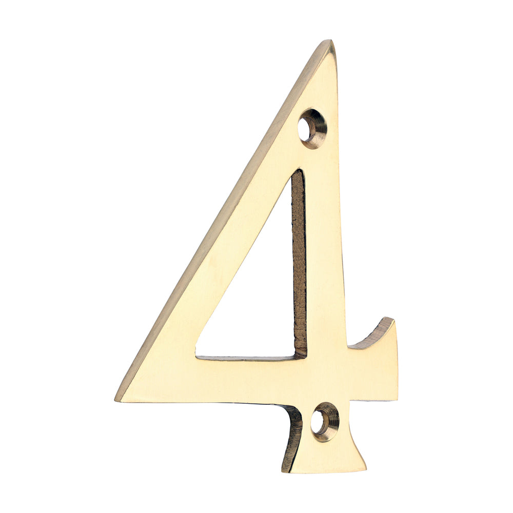 Door Numeral 4 - Polished Brass - 75mm - Bag of 1