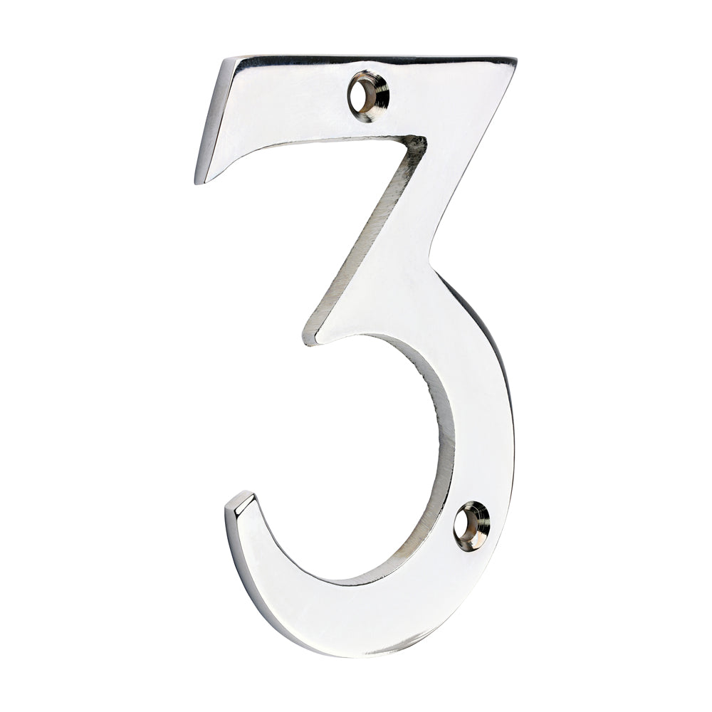 Door Numeral 3 - Polished Chrome - 75mm - TIMpac of 1