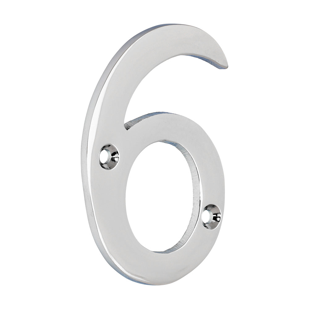 Door Numeral 6 - Polished Chrome - 75mm - Bag of 1