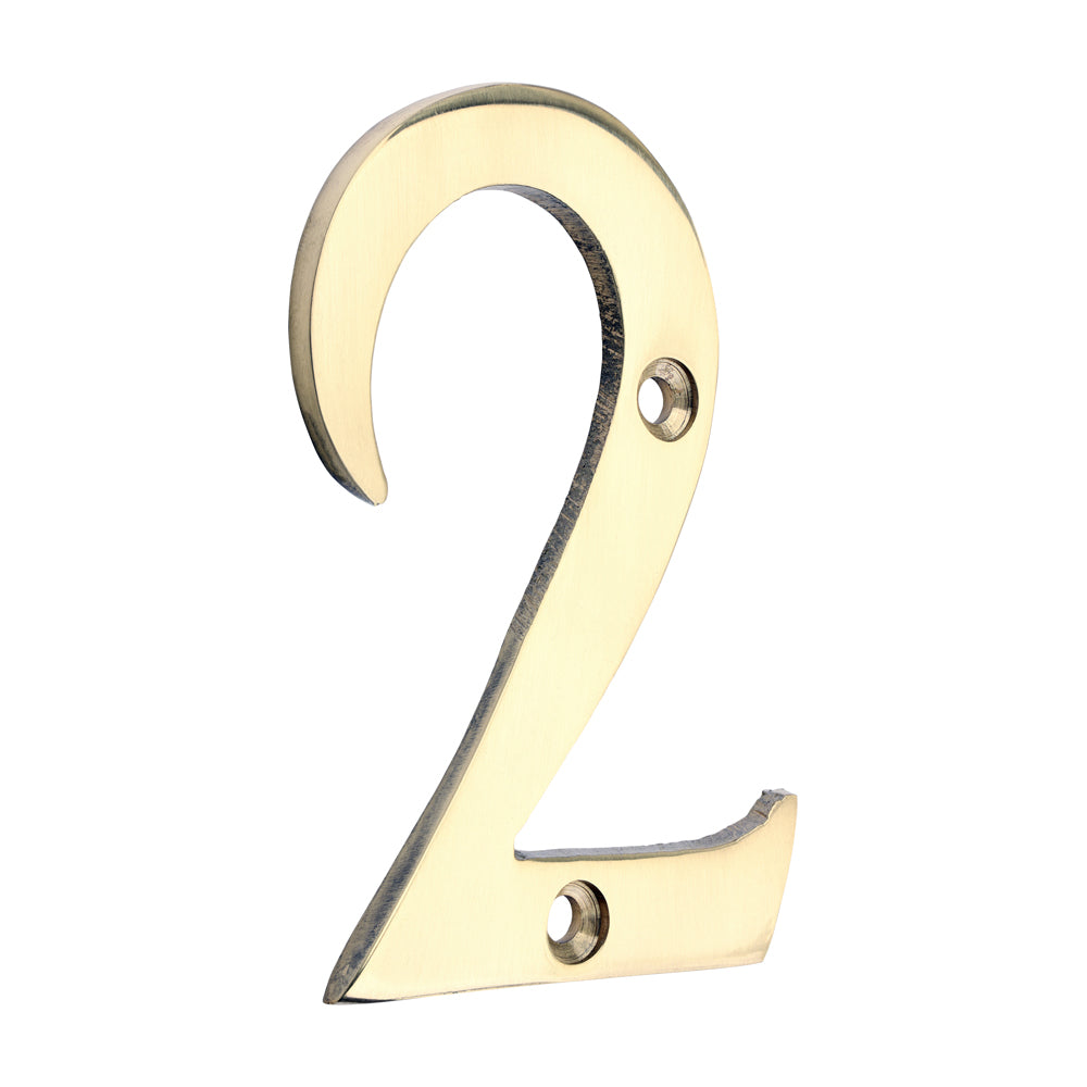 Door Numeral 2 - Polished Brass - 76mm - TIMpac of 1