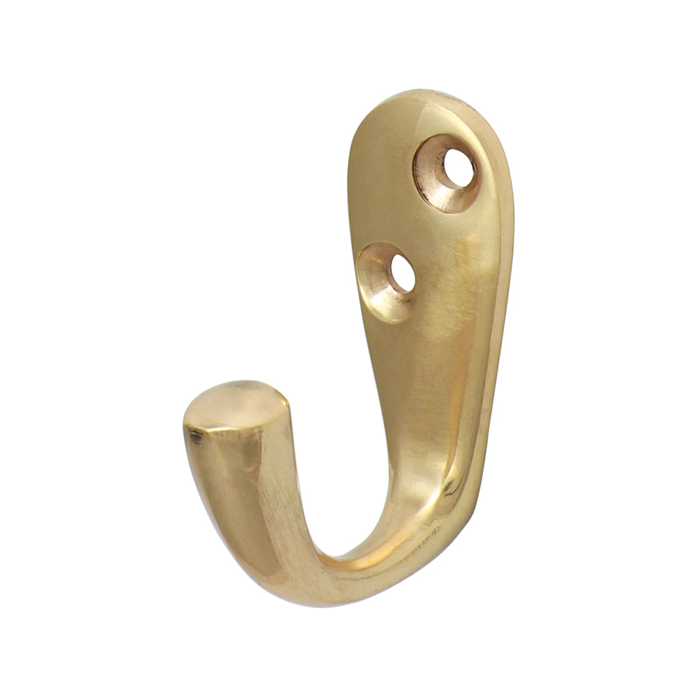 Single Robe Hook - Polished Brass - 44 x 18mm - Bag of 1