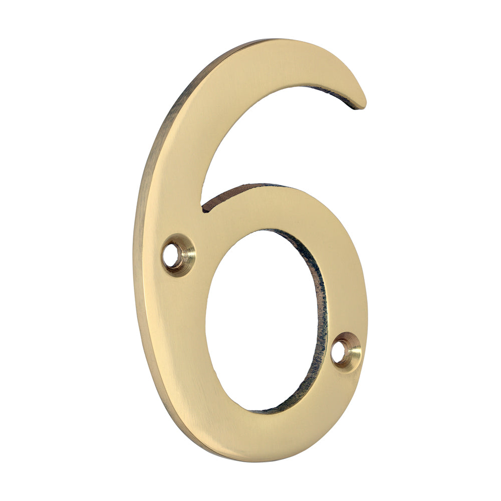 Door Numeral 6 - Polished Brass - 75mm - Bag of 1