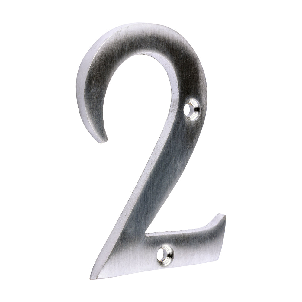 Door Numeral 2 - Satin Chrome - 76mm - Bag of 1