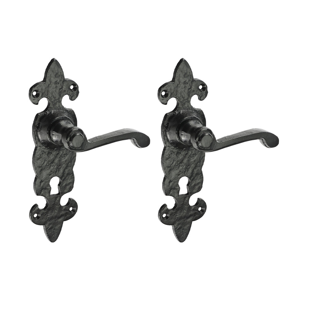 Fleur De Lys Ornate Lever Lock Handles - Antique Black - 195 x 55 - Box of 1