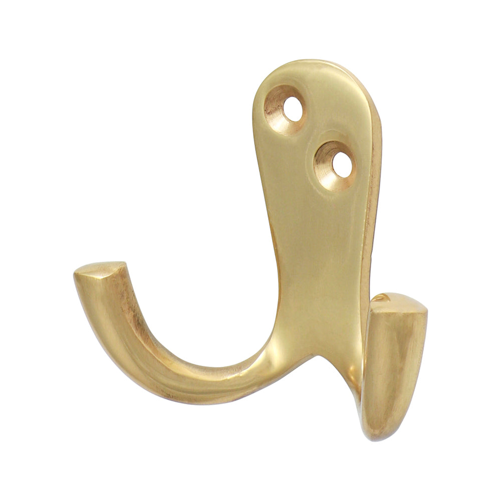 Double Robe Hook - Polished Brass - 47 x 24mm - TIMpac of 1