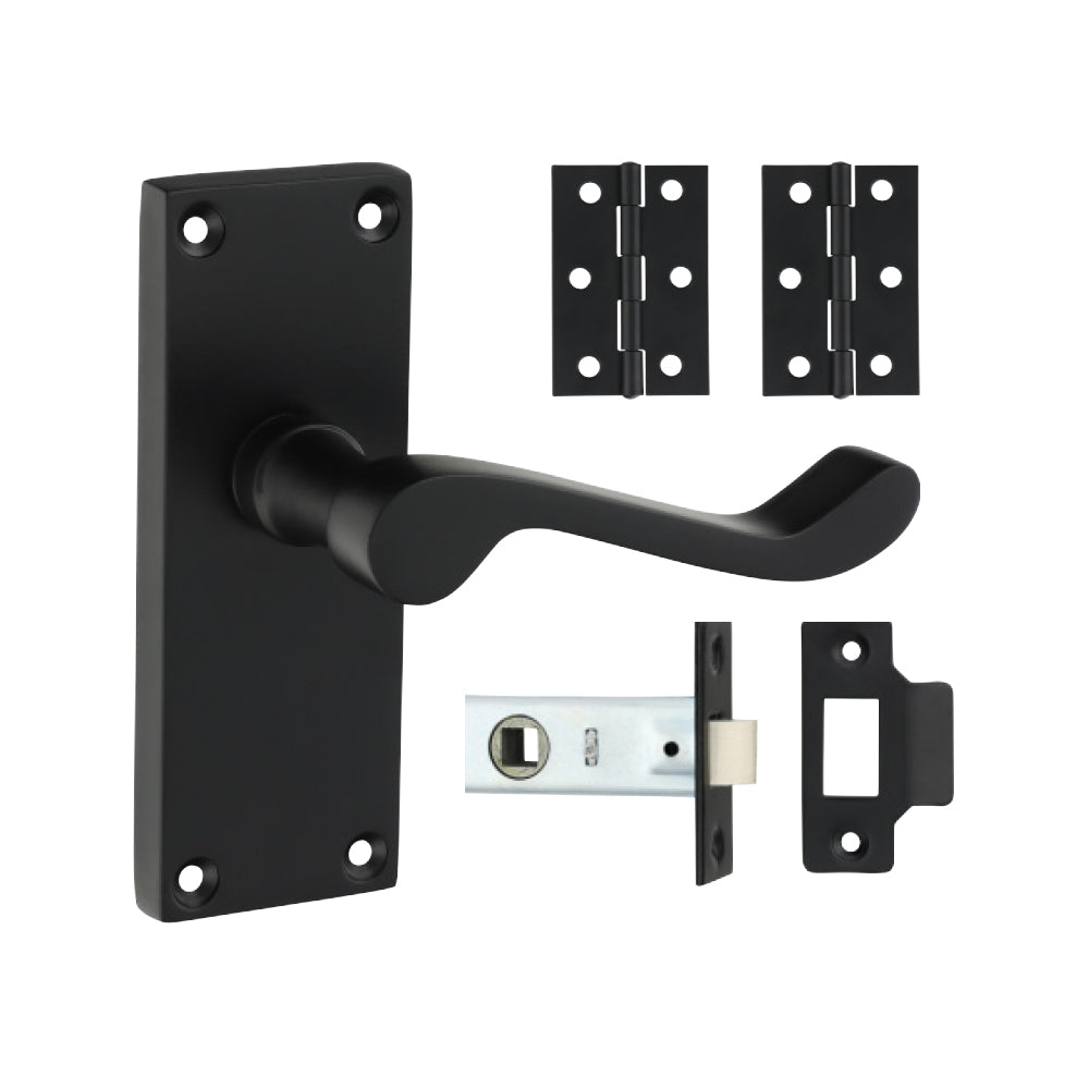 Victorian Scroll Latch Door Pack - Matt Black - Mixed - Box of 1
