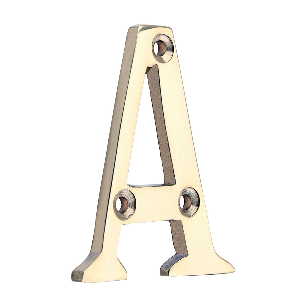 Door Letter A - Polished Brass - 60mm - Bag of 1