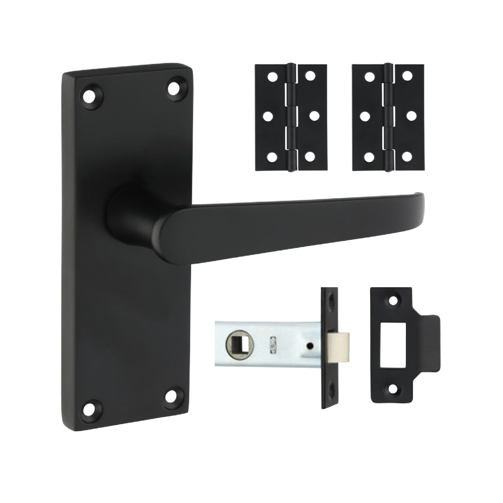 Victorian Straight Latch Door Pack - Matt Black - Mixed - Box of 1