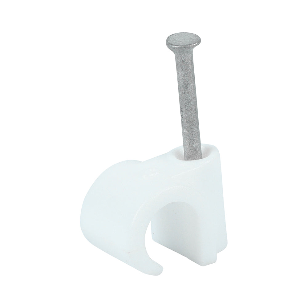 Round Cable Clips - White - To fit 9.0mm - Box of 100