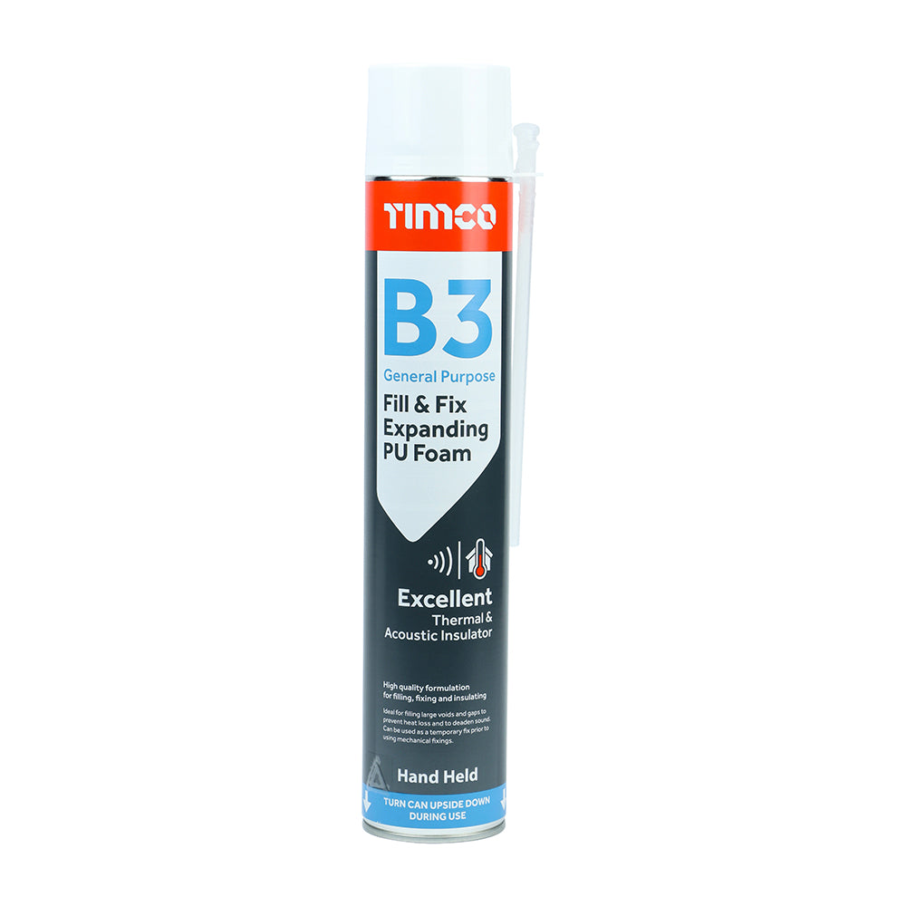 B3 General Purpose Fill & Fix Expanding PU Foam - Hand Held - 750ml - Can of 1