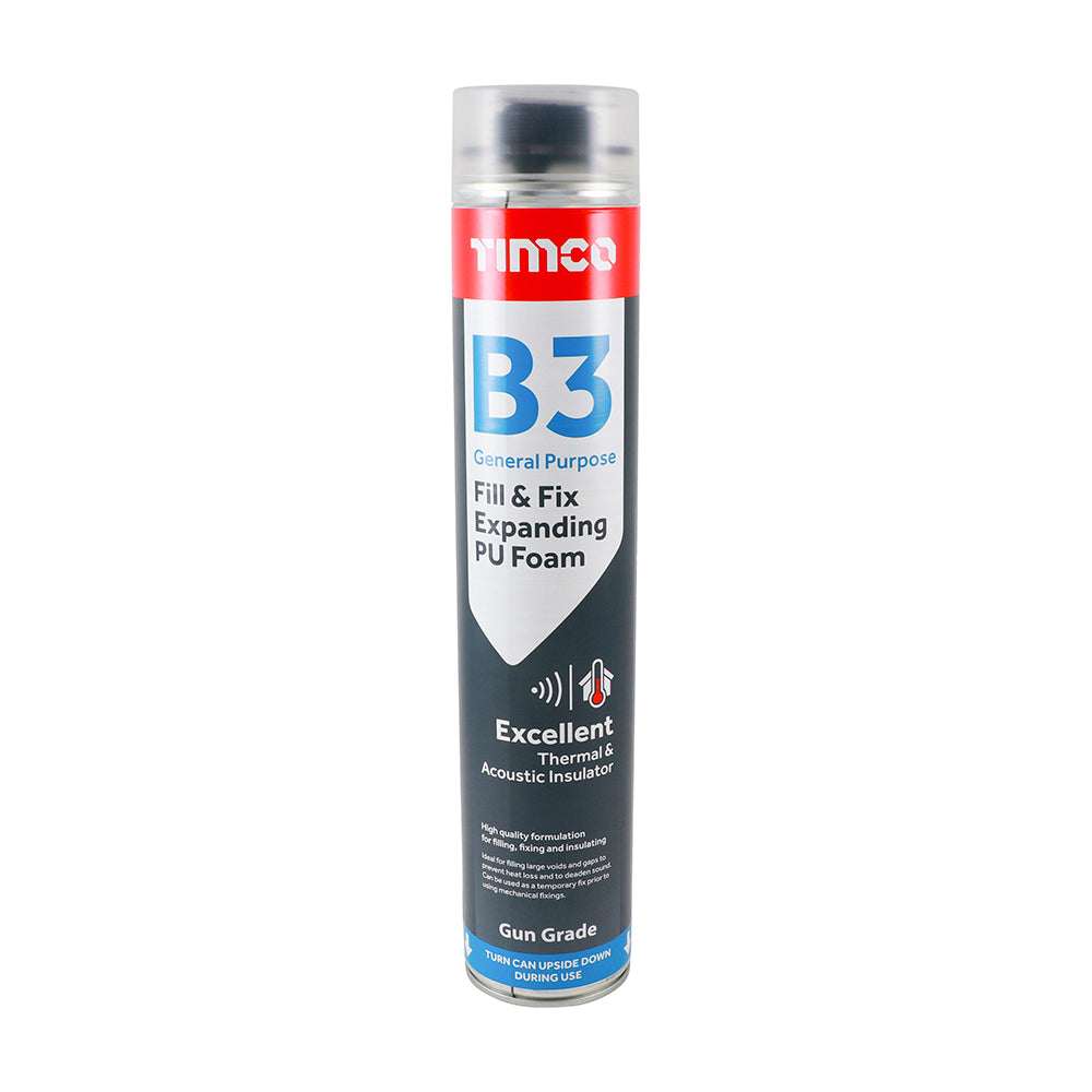 B3 General Purpose Fill & Fix Expanding PU Foam - Gun Grade - 750ml - Can of 1