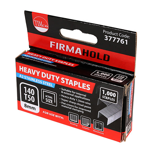 Heavy Duty Staples - Chisel Point - A2 Stainless Steel - 8mm - Box of 1000