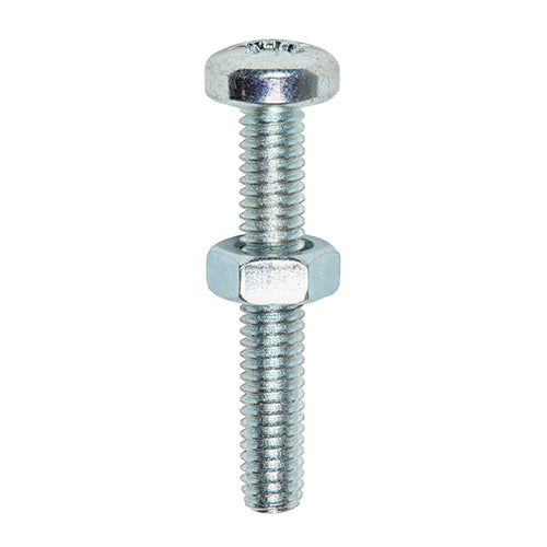 Machine Screws - PZ - Pan & Hex Nuts - Zinc - M4 x 25 - TIMpac of 30