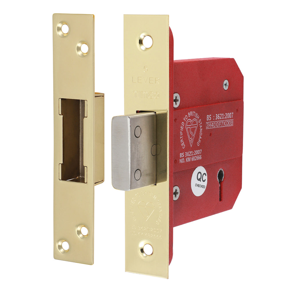 5 Lever British Standard CE Deadlock - Electro Brass - 78 case / 57 backset - Box of 1
