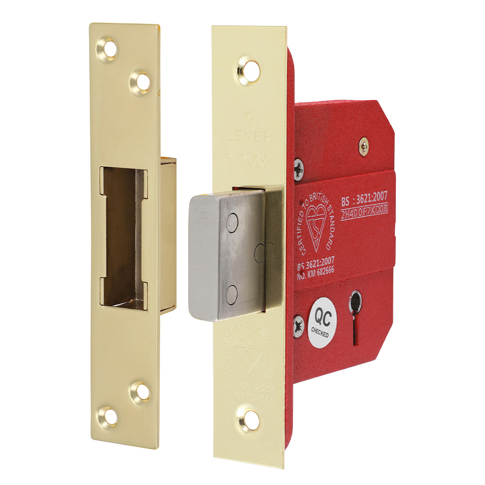 5 Lever British Standard Deadlock - Electro Brass - 66 case / 45 backset - Box of 1