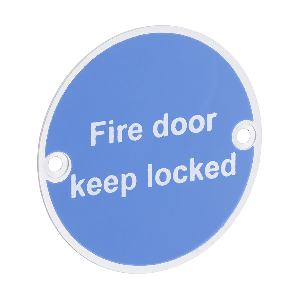 Fire Door Keep Locked Sign - Satin Anodised Aluminium - 76mm - Bag of 1