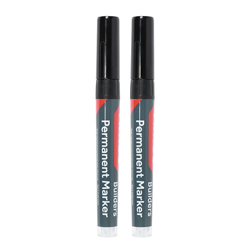 Builders Permanent Markers - Chisel & Fine Tip - Black - Mixed - Blister Pack of 2