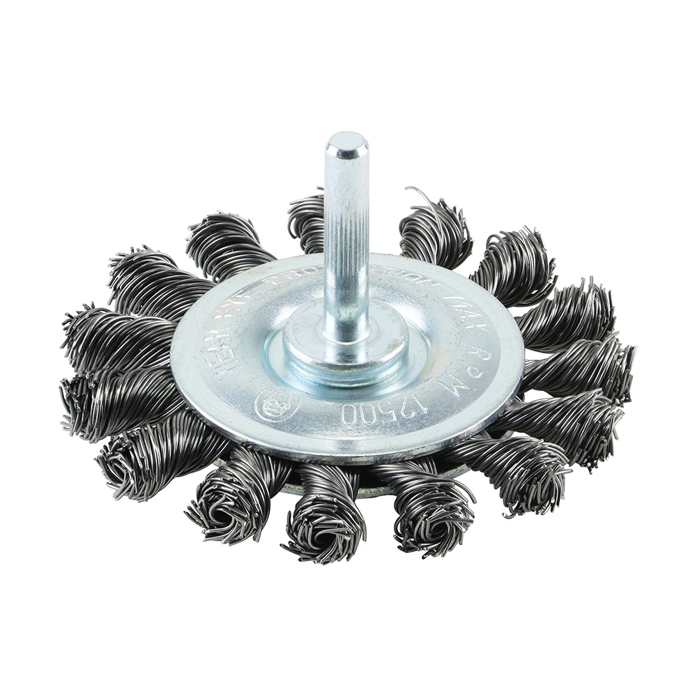 Drill Wheel Brush - Twisted Knot Steel Wire - 75mm - Blister Pack of 1