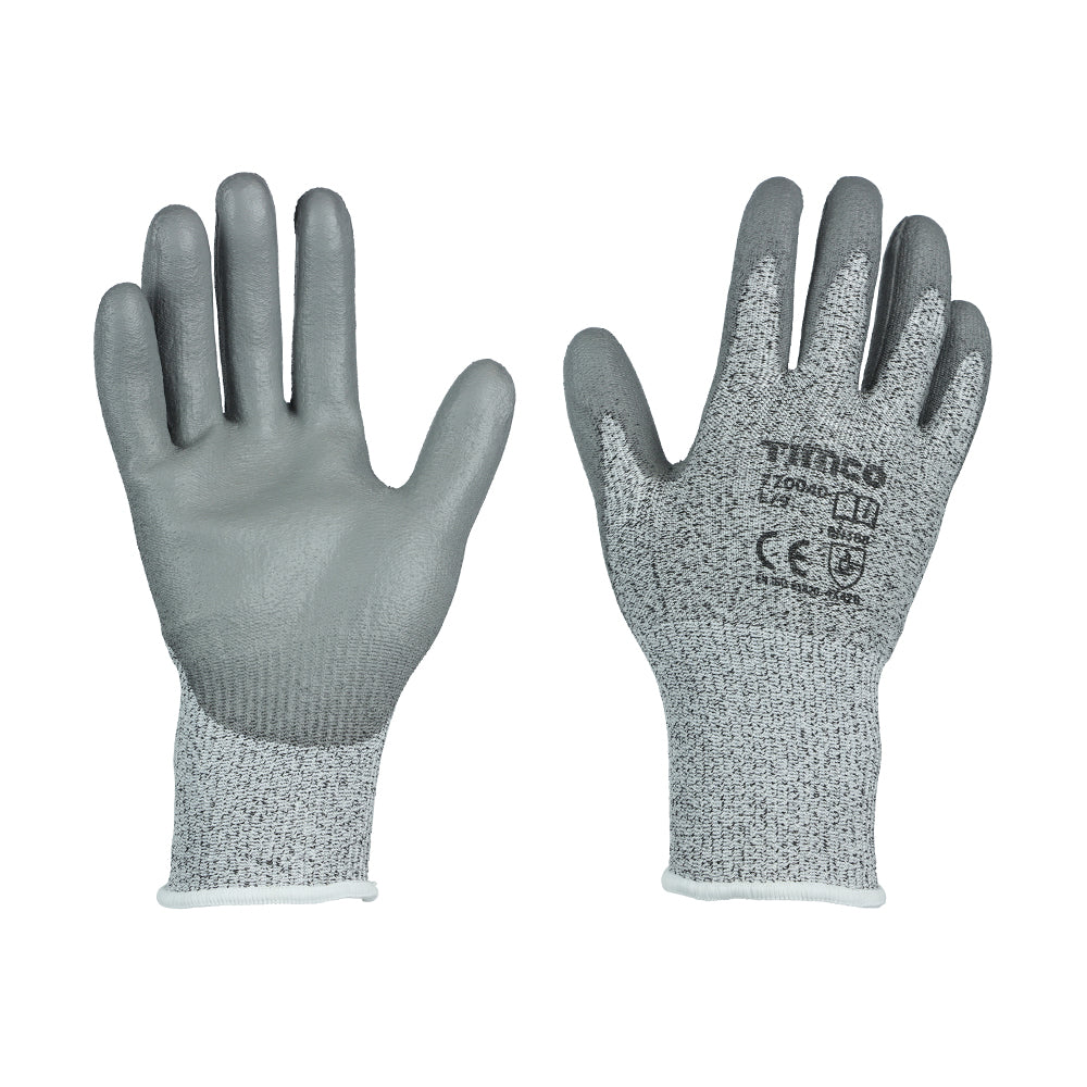 Medium Cut Gloves - PU Coated HPPE Fibre with Glass Fibre - Large - Backing Card of 1
