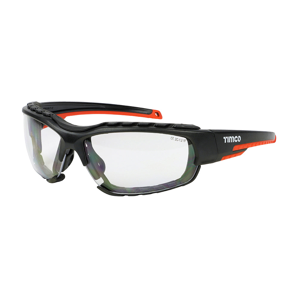 Sports Style Safety Glasses - With Foam Dust Guard - Clear - One Size - Box of 1