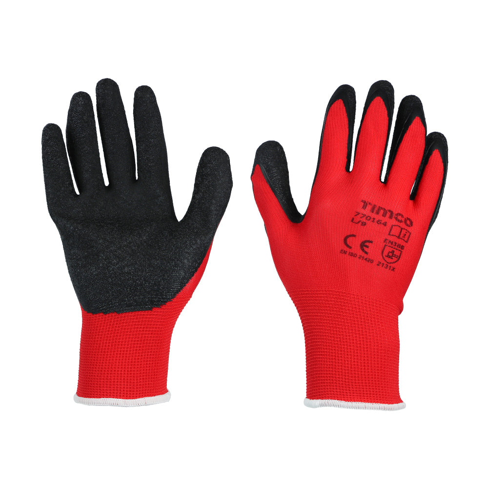 Light Grip Gloves - Crinkle Latex Coated Polyester - Large - Backing Card of 1