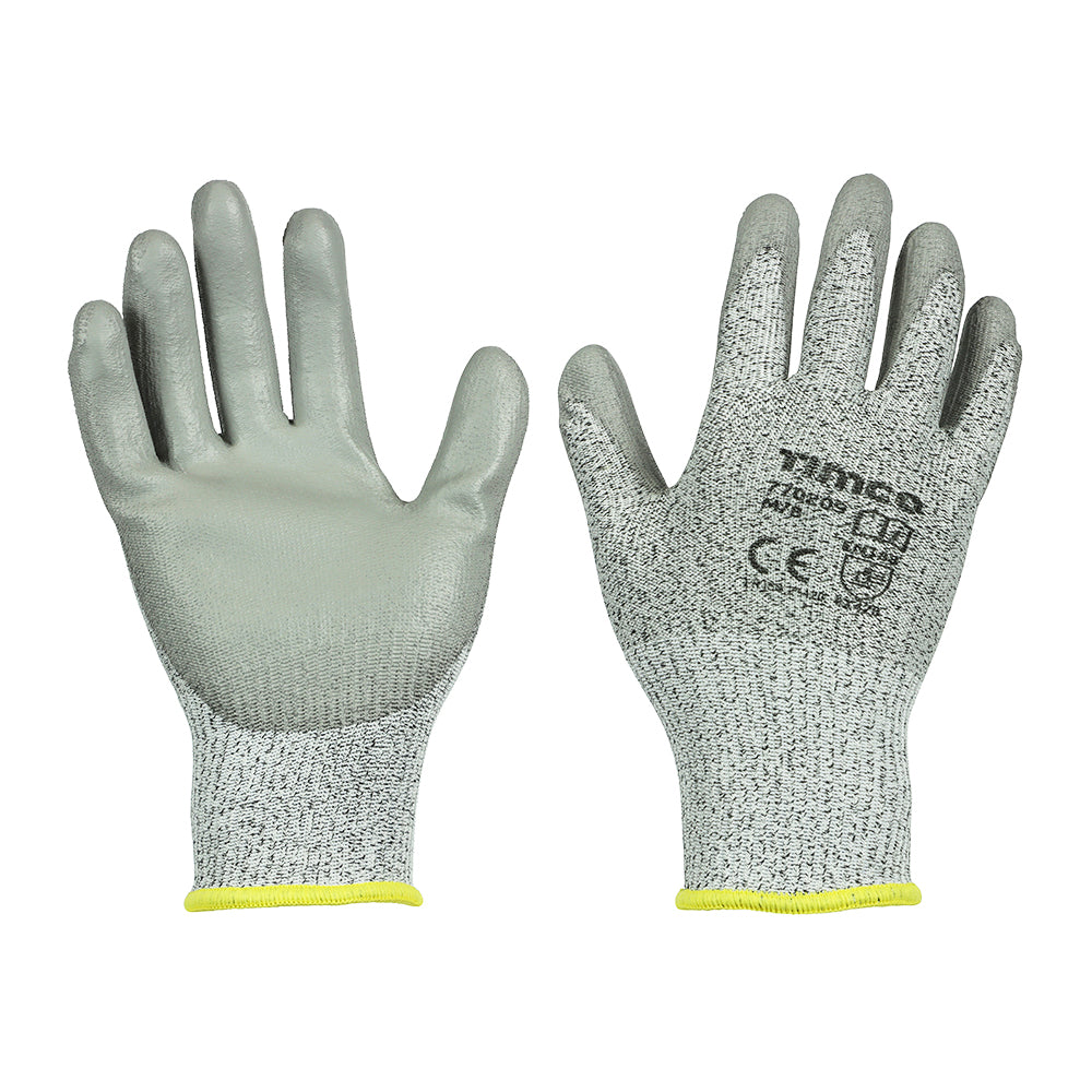 Medium Cut Gloves - PU Coated HPPE Fibre with Glass Fibre - Medium - Backing Card of 1