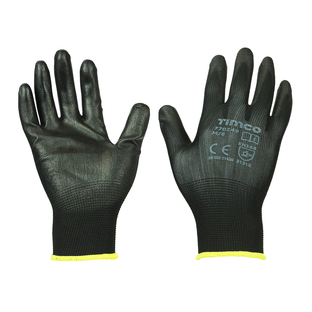 Durable Grip Gloves - PU Coated Polyester - Medium - Backing Card of 1