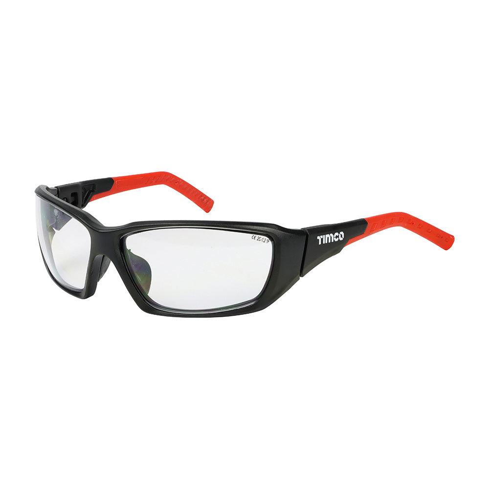 Sports Style Safety Glasses - With Adjustable Temples - Clear - One Size - Box of 1