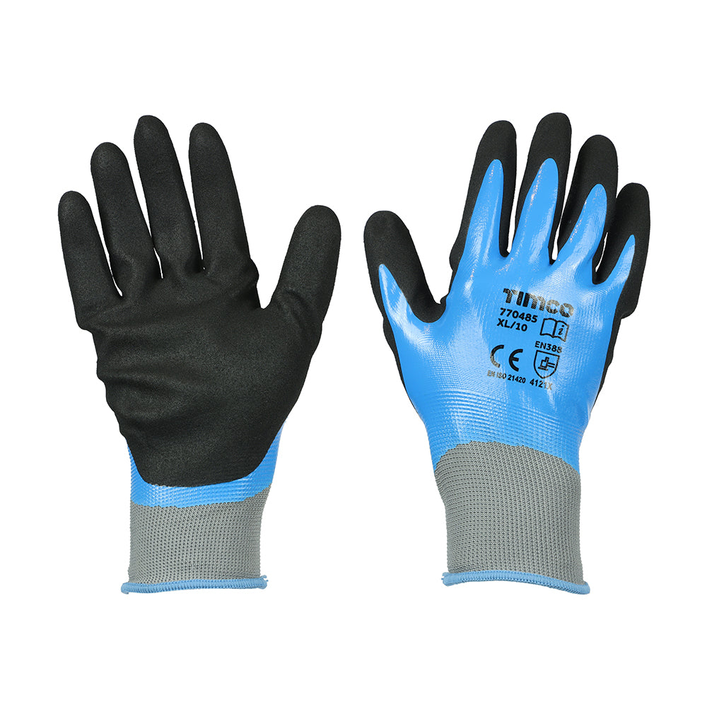 Waterproof Grip Gloves - Sandy Nitrile Foam Coated Polyester - X Large - Backing Card of 1