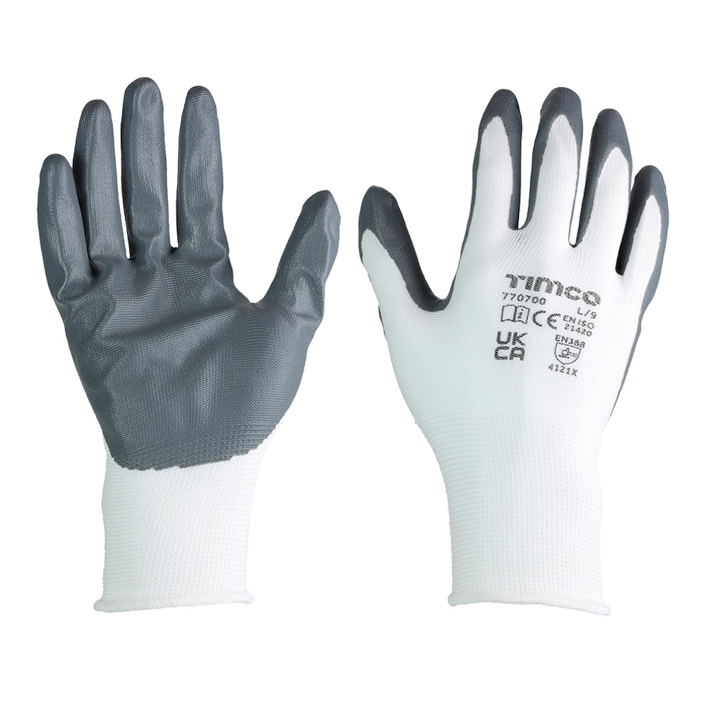 Secure Grip Gloves - Smooth Nitrile Foam Coated Polyester - Multi Pack - Large - Bag of 12