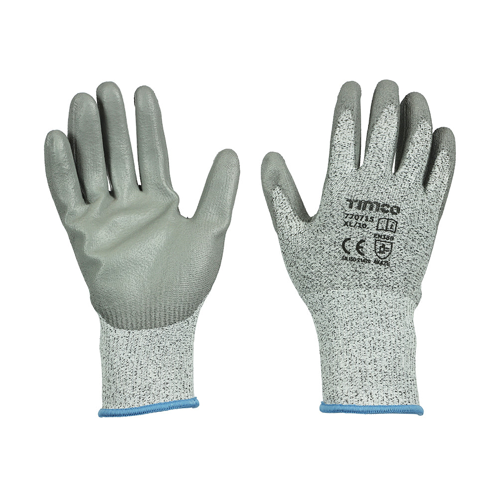 Medium Cut Gloves - PU Coated HPPE Fibre with Glass Fibre - X Large - Backing Card of 1