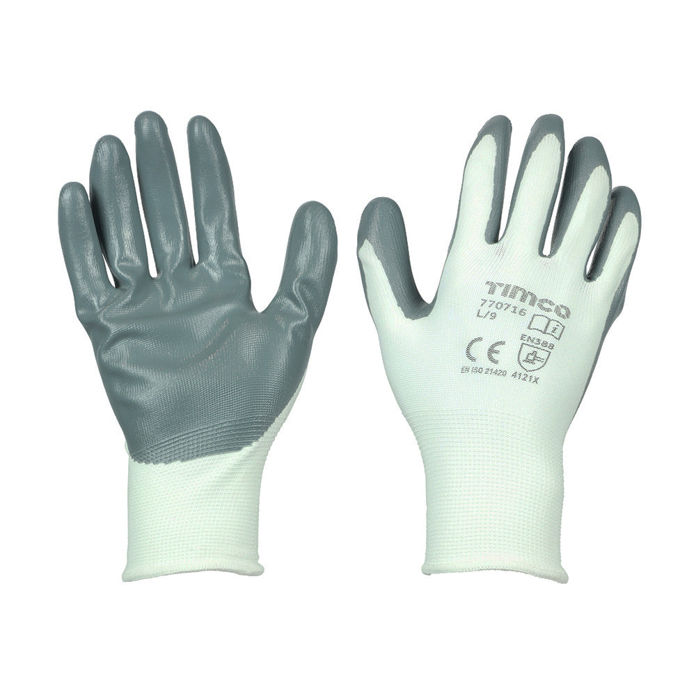 Secure Grip Gloves - Smooth Nitrile Foam Coated Polyester - Large - Backing Card of 1