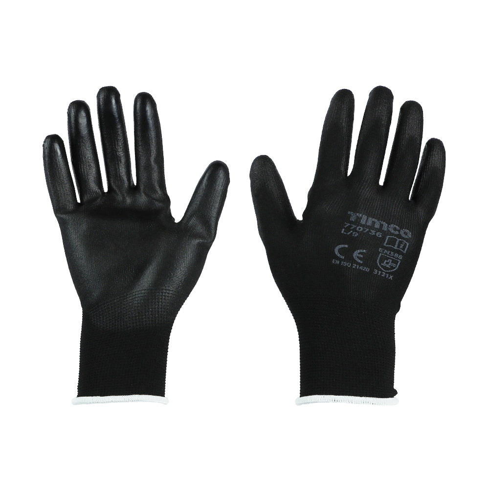 Durable Grip Gloves - PU Coated Polyester - Large - Backing Card of 1