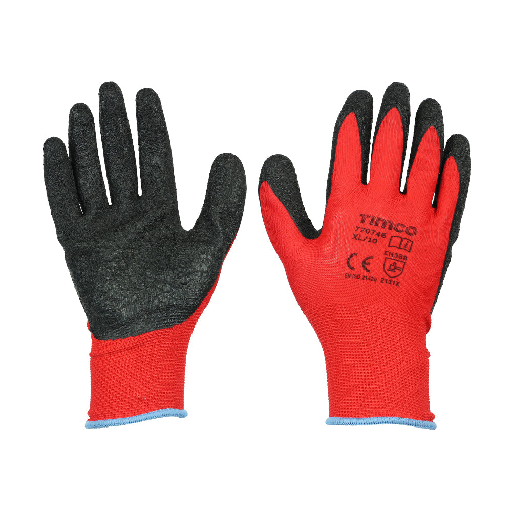 Light Grip Gloves - Crinkle Latex Coated Polyester - X Large - Backing Card of 1
