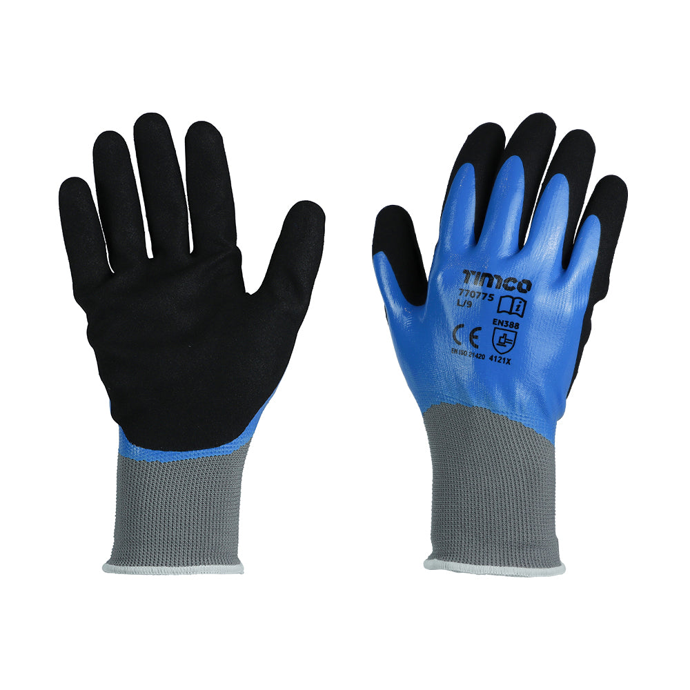 Waterproof Grip Gloves - Sandy Nitrile Foam Coated Polyester - Large - Backing Card of 1
