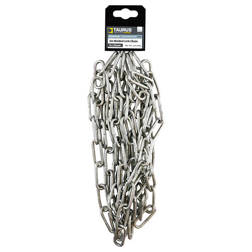 Welded Link Chain - Hot Dipped Galvanised - 8 x 52 x 16mm (1.5m) - Clip of 1
