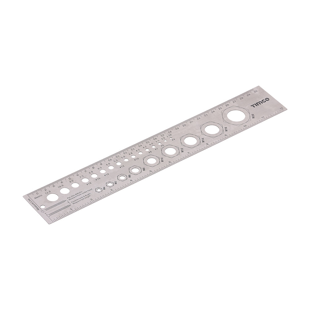 Fixings Gauge and Ruler - 300mm - Wallet of 1