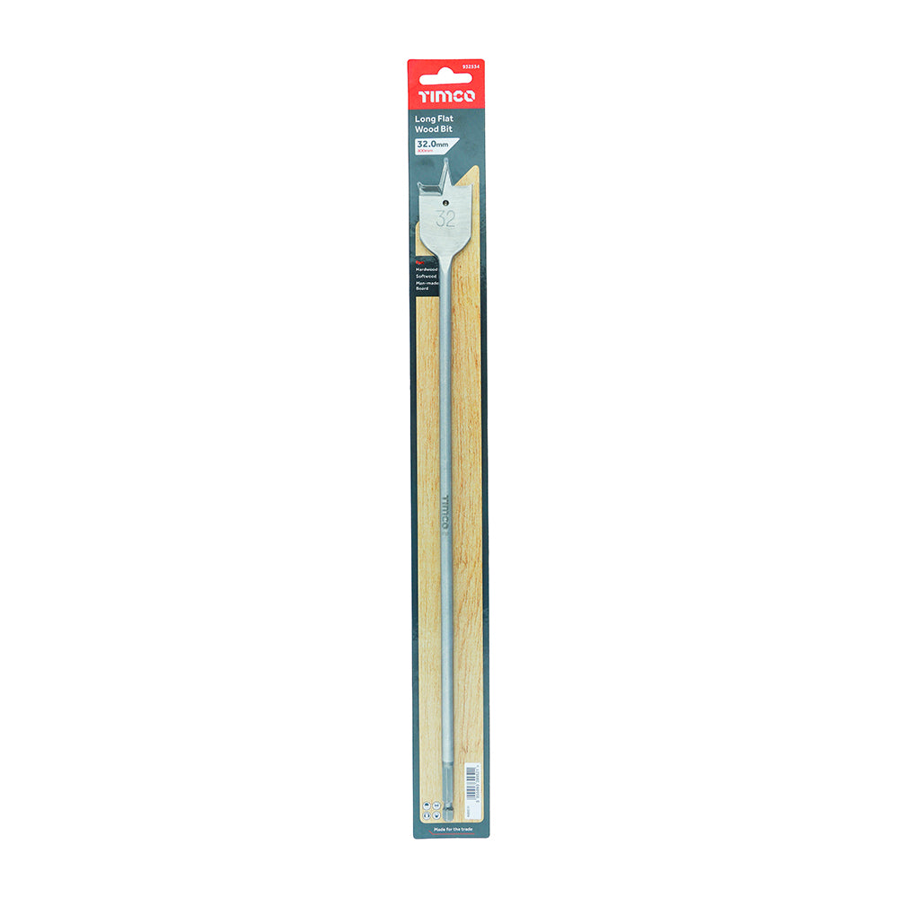 Long Flat Wood Bit - 32.0 x 400 - Blister Pack of 1