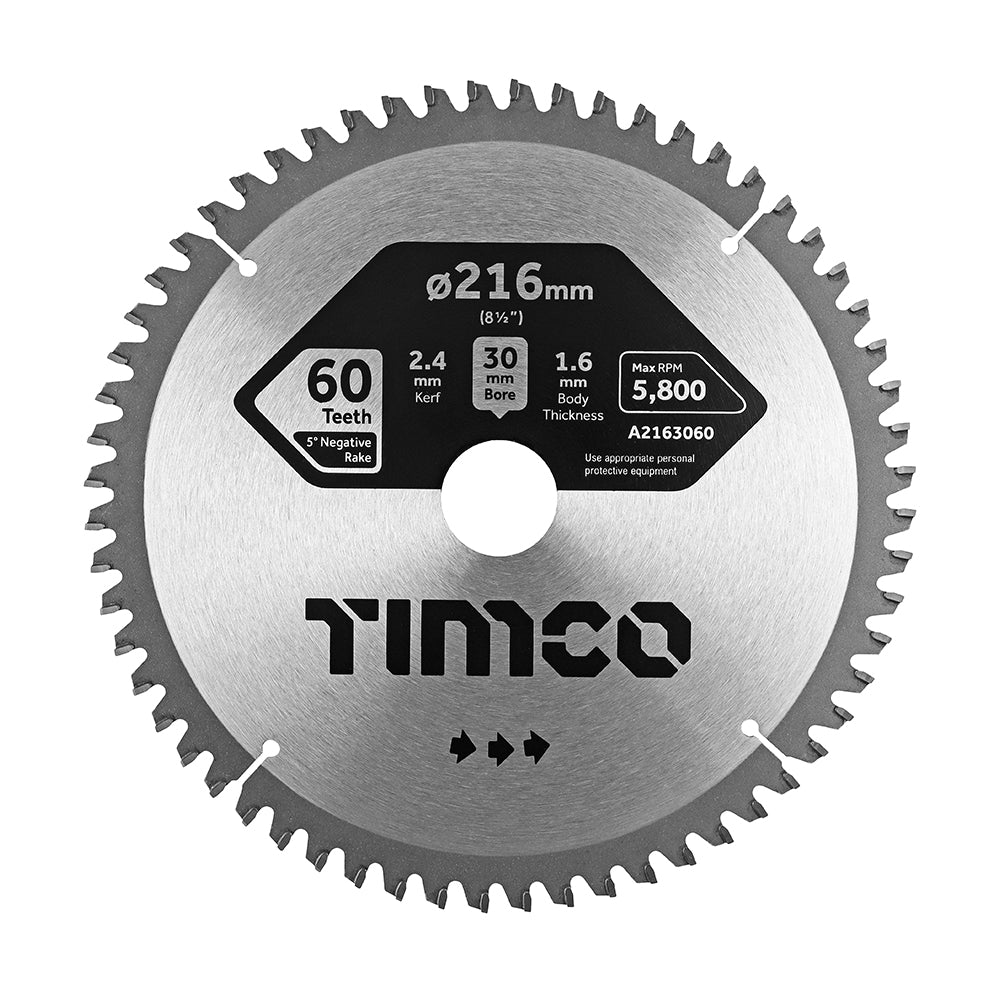 '-5° Circular Saw Blade - 216 x 30 x 60T - Clamshell of 1