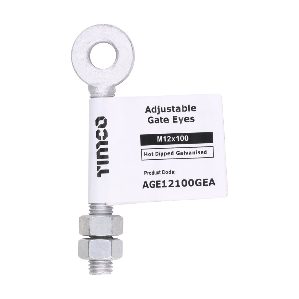 Adjustable Gate Eye with Nuts - Hot Dipped Galvanised - M12 x 100 - Unit of 1