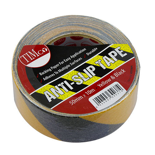 Anti-Slip Tape - Yellow & Black - 10m x 50mm - Roll of 1
