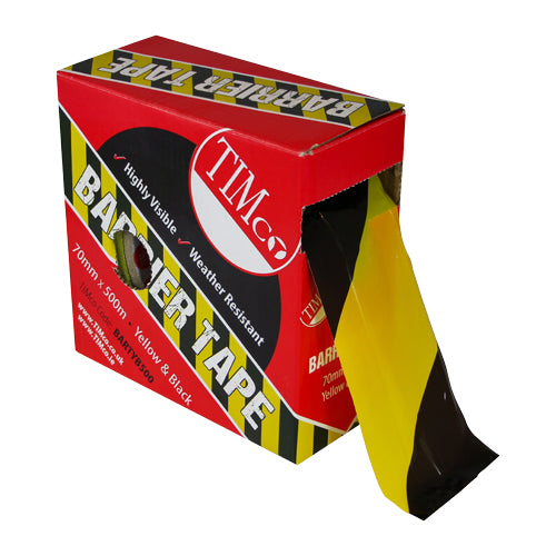 Barrier Tape - Yellow & Black - 500m x 70mm - Box of 1