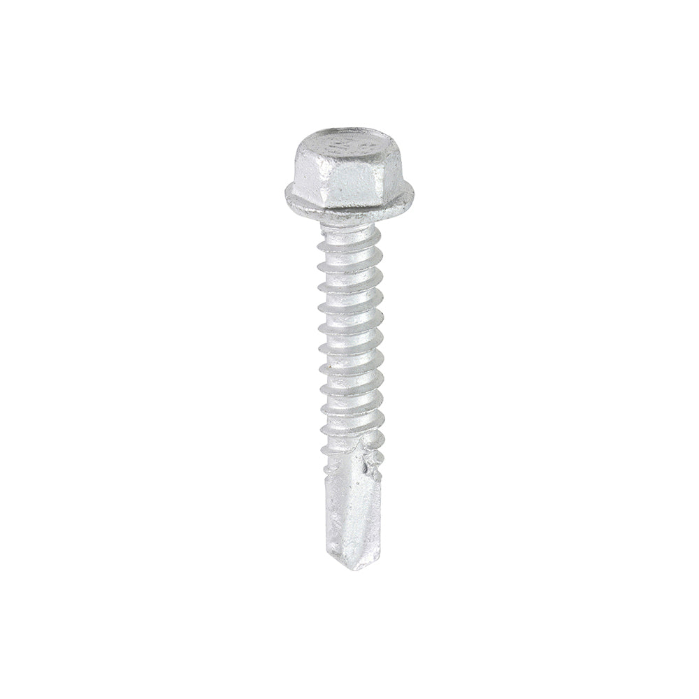 Metal Construction Light Section Screws - Hex - Self-Drilling - Bi-Metal - Exterior - Silver Organic - 5.5 x 32 - Box of 100