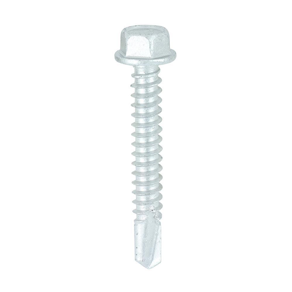 Metal Construction Light Section Screws - Hex - Self-Drilling - Bi-Metal - Exterior - Silver Organic - 5.5 x 38 - Box of 100