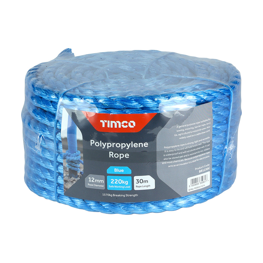 Polypropylene Rope - Blue - Coil - 12mm x 30m - Unit of 1