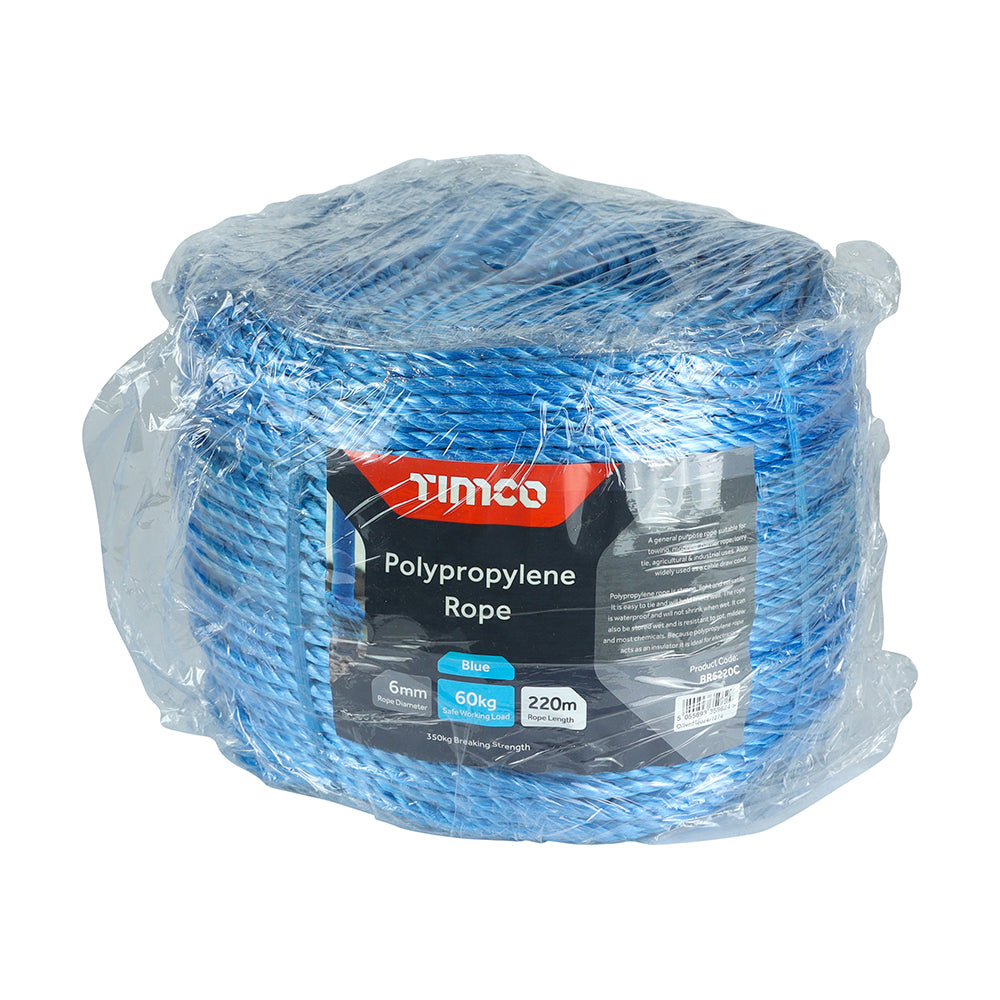Polypropylene Rope - Blue - Long Coil - 6mm x 220m - Unit of 1