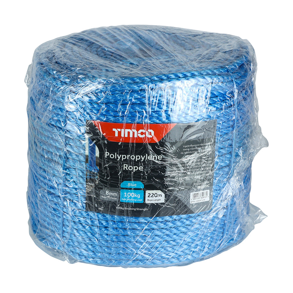 Polypropylene Rope - Blue - Long Coil - 8mm x 220m - Unit of 1