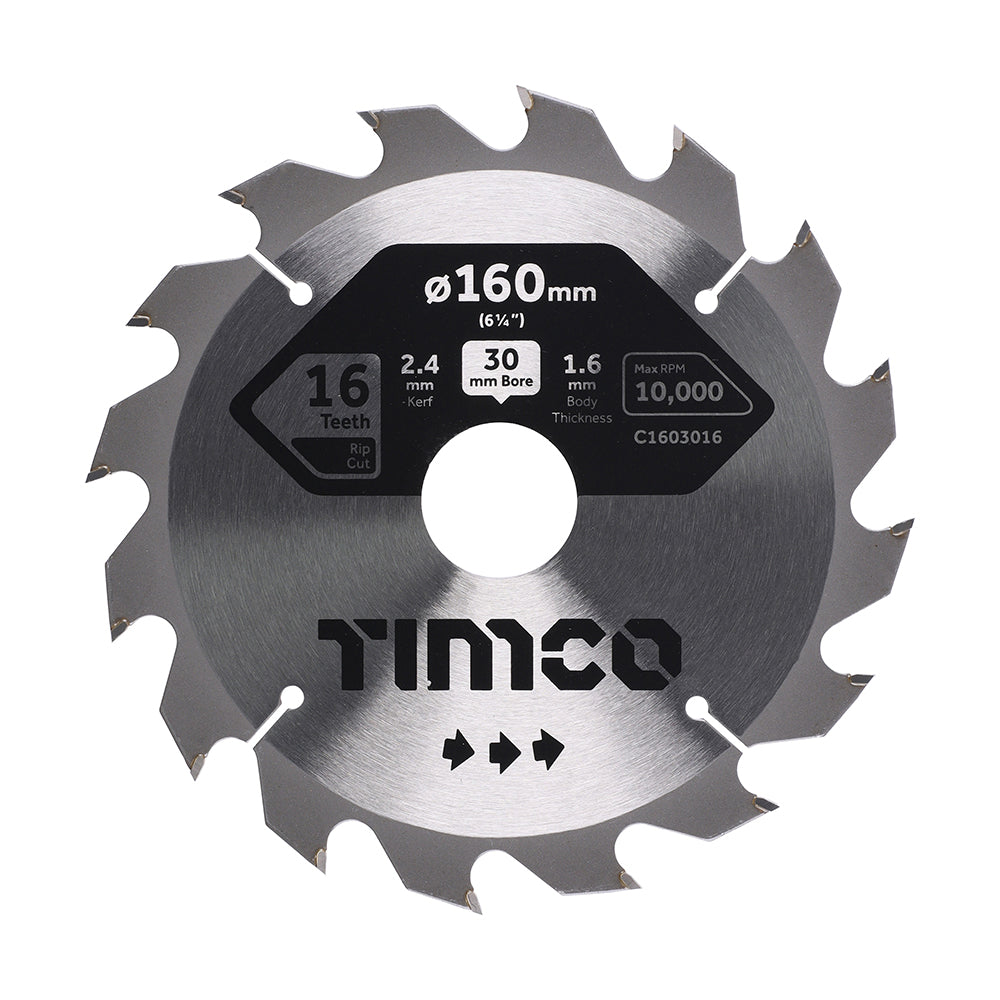 Circular Saw Blade - General Purpose - Coarse/Medium - 160 x 30 x 16T - Clamshell of 1